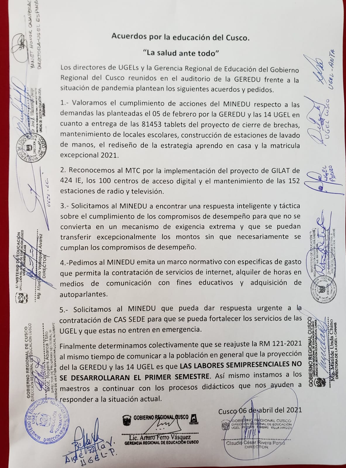ACUERDOS POR LA EDUCACION CUSCO